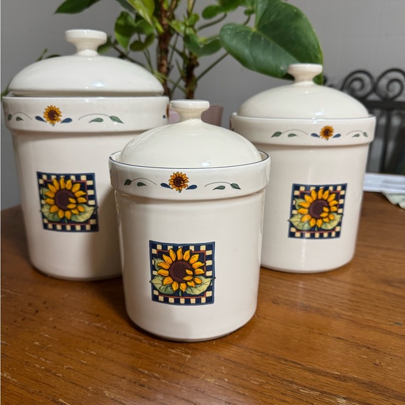 Sunflower Ceramic Kitchen Canister Set - Cream - Picture 2 of 3